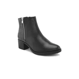 DressBerry Women Black Textured Heeled Mid-Top Regular Boots