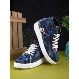 DressBerry Women Blue Printed Round Toe Lightweight Canvas Sneakers