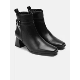 DressBerry Women Buckle Detail Block Heel Boots