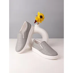 DressBerry Women Grey & White Perforations Lightweight Comfort Insole Slip-On Sneakers