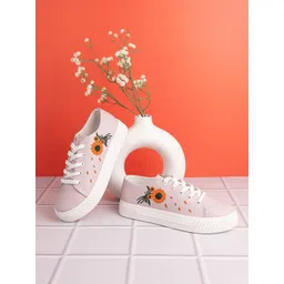 DressBerry Women Pink & Orange Embroidered Lightweight Sneakers