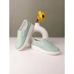 DressBerry Women Sea Green Perforations Lightweight Comfort Insole Slip-On Sneakers