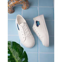 DressBerry Women White & Blue Embroidered Lightweight Sneakers