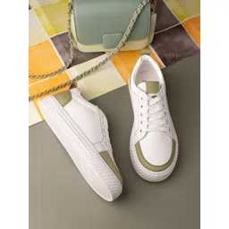 DressBerry Women White & Green Lightweight Comfort Insole Lace-Up Sneakers