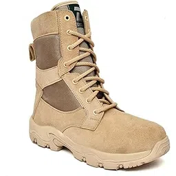 DS03 Genuine Leather Army & Tactical Boots for Men | Side Zip Combat Shoes | Lightweight Military Outdoor Hiking & Trekking Boots