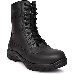 DS06 Army & Tactical Boots for Men | Genuine Leather Side Zip Combat Boots | Lightweight Military Shoes for Trekking, Hiking, Outdoor, Durable Sole, Anti-Slip Grip