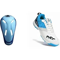 DSC Armour Cricket Abdominal Guard (Mens, Multicolour)+DSC Zooter Cricket Shoe for Men and Boys, Size-9 UK (White-Red)