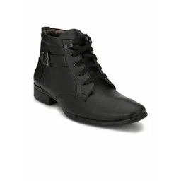 Eego Italy Men Black Solid Synthetic Leather High-Top Flat Boots
