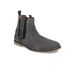 Eego Italy Men Grey Leather High-Top Slip-On Sneakers