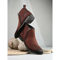 El Paso Brown Suede Ankle Chelsea Boots with Zip Closure