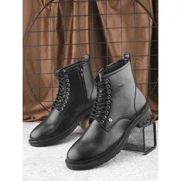 EL PASO Men Black Faux Leather Casual Lace Up Boots Boots For Men