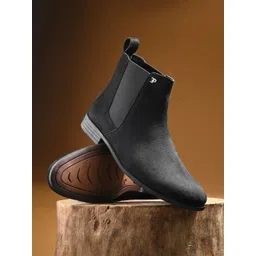 EL PASO Men Black Faux Leather Casual Slip On Boots Boots For Men