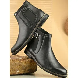 El Paso Men Black Faux Lightweight Comfort Leather Buckle Formal & Party Boots