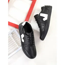El Paso Men Black Perforations Faux Leather Stylish Casual Sneakers