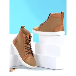 El Paso Men Tan Solid Leather Boots