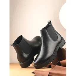 EL PASO Women Black Faux Leather Casual Chelsea Boots Boots For Women