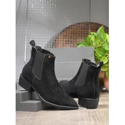 El Paso Women Black Faux Leather Casual Chelsea Boots Boots For Women