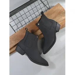 El Paso Women Black Faux Leather Casual Chelsea Boots Boots For Women