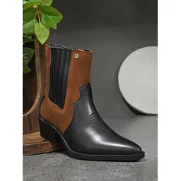 El Paso Women Black Faux Leather Casual Chelsea Cowboy Boots Boots For Women