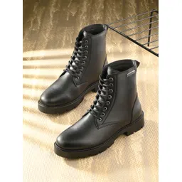 EL PASO Women Black Faux Leather Casual Lace UP Boots Boots For Men
