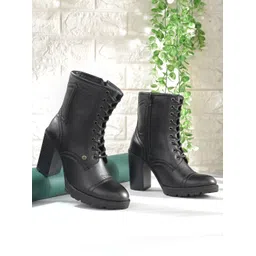 EL PASO Women Black Faux Leather Casual Lace Up Boots Boots For Women
