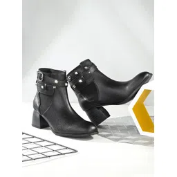 EL PASO Women Black Faux Leather Casual Slip On Boots Boots For Women