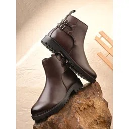 El Paso Women Brown Buckle Details Casual Boots