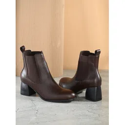 EL PASO Women Brown Faux Leather Casual Slip On Boots Boots For Women