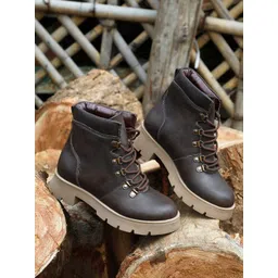 El Paso Women Brown Solid Leather Boots