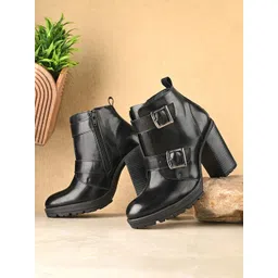 El Paso Women Buckled Platform Heel Mid-Top Chunky Boots