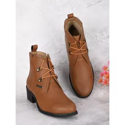 El Paso Women Heeled Leather Mid-Top Regular Boots