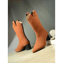 El Paso Women Pointed Toe Block Heel Mid Calf Boots