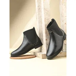 El Paso Women Premium Black Durable Slip-On Casual Chelsea Boots