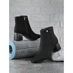 El Paso Women Suede Faux Leather Block Heeled Chelsea Boots