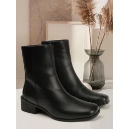 ELLE Black Solid Zip Party Wear Women's Regular Boots Boots For Women