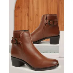 ELLE Tan Solid Zip Party Wear Women's Regular Boots Boots For Women