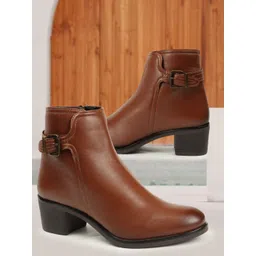 ELLE Women Block-Heeled Chelsea Round Toe Boots