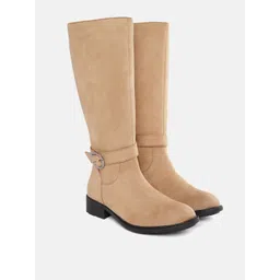 ELLE Women Camel Brown Solid High-Top Regular Boots