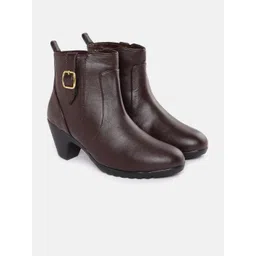 ELLE Women Coffee Brown Solid Mid-Top Block Heel Boots