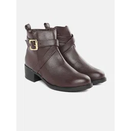 ELLE Women Coffee Brown Solid Strappy Mid-Top Block Heel Boots