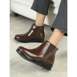 ELLE Women Studded Leather Mid-Top Chelsea Boots