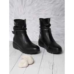 ELLE Women Textured Mid-Top Monk Boots