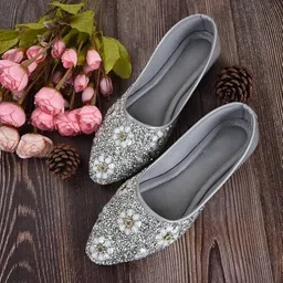 Embellished Floral Beadwork Handcrafted Ethnic Flat Mojari Jutis For Women