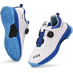 ESS Gen-X Easy Go Cricket Rubber Spikes Shoes, White and Blue, Dial Closure System, 20-20 Sports Footwear