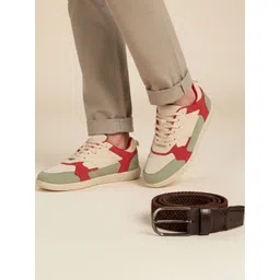 Ethik Men Colourblocked PU Sneakers and Brown Belt