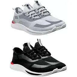 Exclusive Range of Stylish Sports Running Shoes for Men with Cushioning (Pack of 2) Multi
