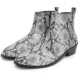 Exotic Black & White Foil Leather Chelsea Boots for Men | High Ankle Cuban Heel Square Toe Zip Closure Cushioned Insole Boot