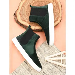 EXTRIMOS Men Green Colourblocked Suede Chelsea Mid-Top Boots