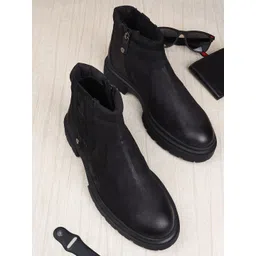 EZOK Men Black Leather Chelsea Boots