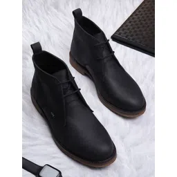 EZOK Men Black Leather Lace-up Chelsea Boots